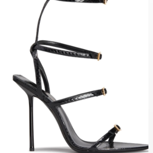 Saint Laurent "Giqua" Snakeskin Sandals with Crystal Trim 110MM - Picture 1 of 13